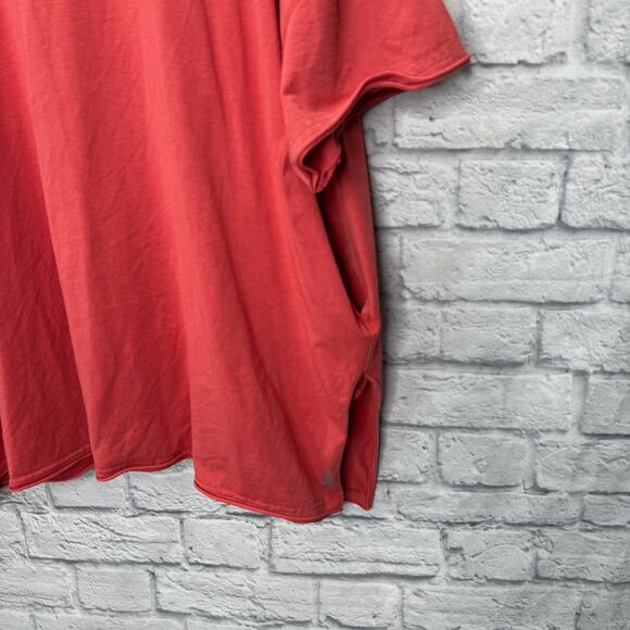 FP Movement Short Sleeve Oversized Top Shirt Coral Red V-Back Pockets Size L - Picture 2 of 7